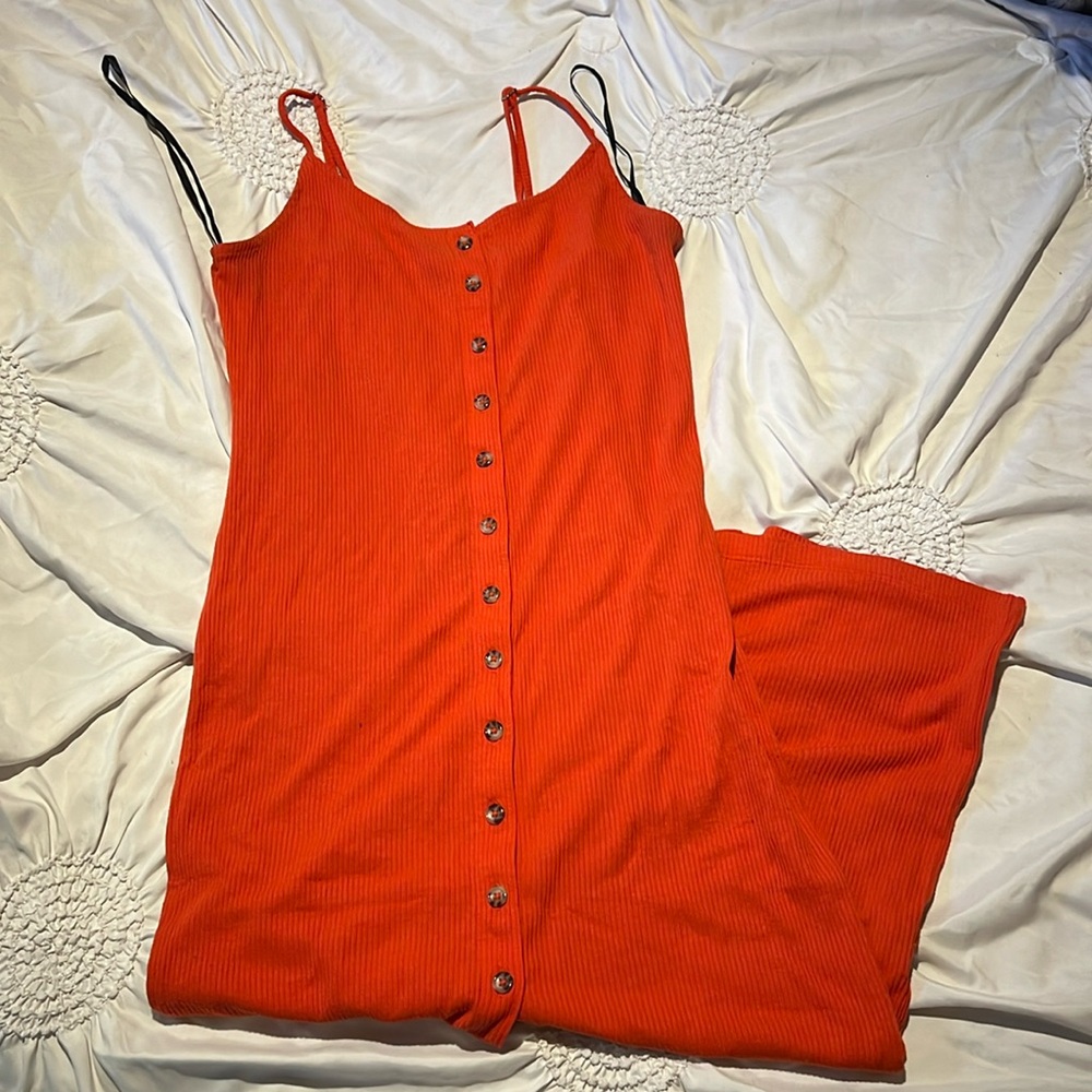 Orange skinny strap button up dress. Size M. Forever 21